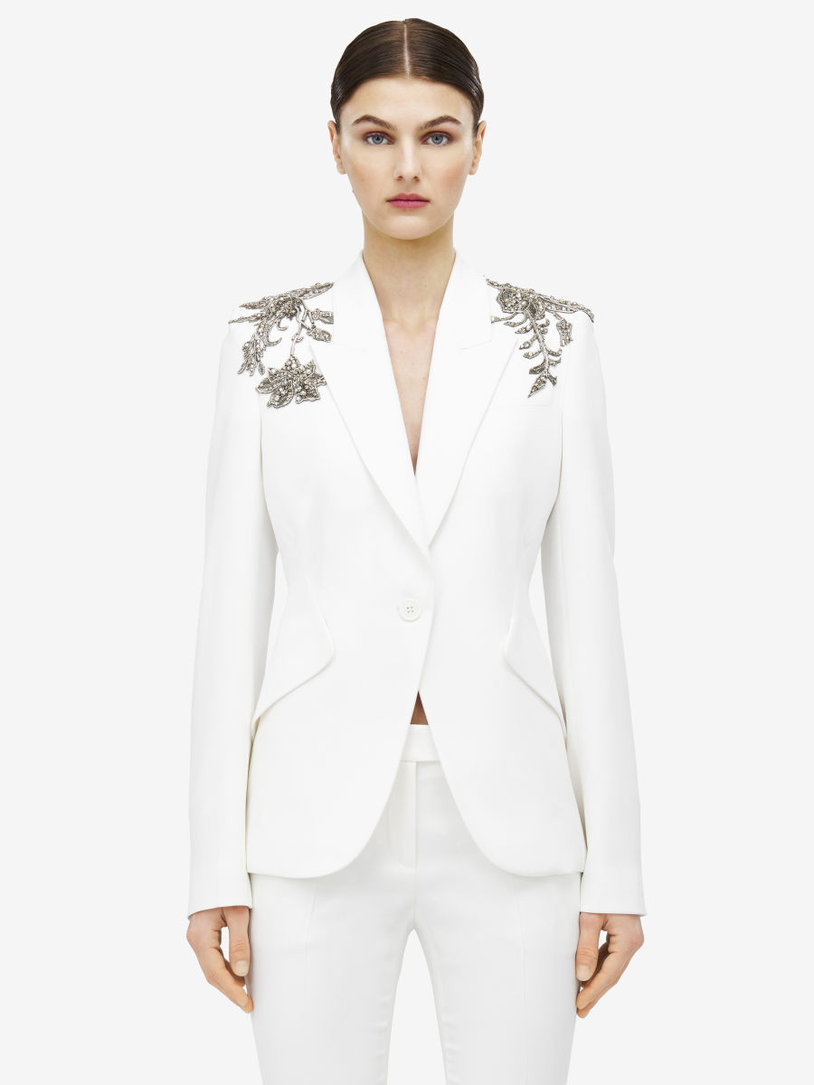ALEXANDER MCQUEEN - Silver Tattoo Peak Shoulder Jacket - Item 838654QEAAA9007